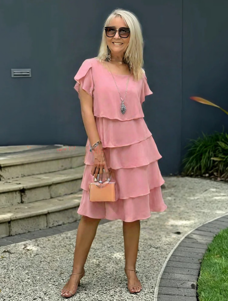Women's Midi Dress | Tiered Ruffle Layers & Flutter Sleeves