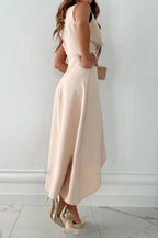 Women's Midi Dress | V-Neck Wrap Ruffle Asymmetric Hem