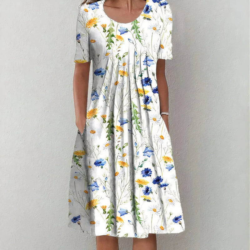 Women's Midi Dress | Wildflower Print & Pleated Bodice