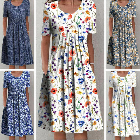 Women's Midi Dress | Wildflower Print & Pleated Bodice