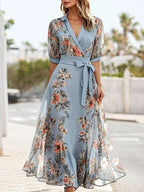 Women's Midi Sundress | Floral Wrap & V-Neck Design