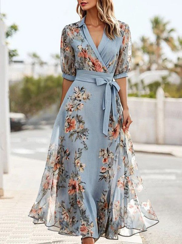 Women's Midi Sundress | Floral Wrap & V-Neck Design