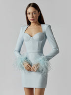 Women's Mini Dress | Feather Cuff Bustier Bodycon Long Sleeve