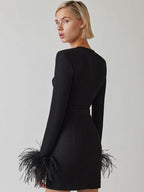 Women's Mini Dress | Feather Cuff Bustier Bodycon Long Sleeve