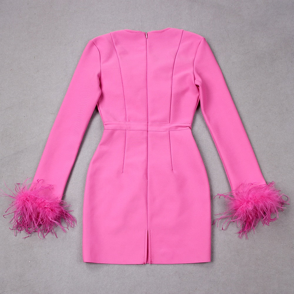 Women's Mini Dress | Feather Cuff Bustier Bodycon Long Sleeve
