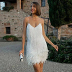 Women's Mini Dress | Sequin Design & Feather Trim