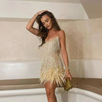 Women's Mini Dress | Sequin Design & Feather Trim