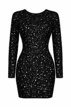 Women's Mini Dress | Sequin Shimmer Long Sleeve & Backless