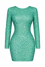 Women's Mini Dress | Sequin Shimmer Long Sleeve & Backless