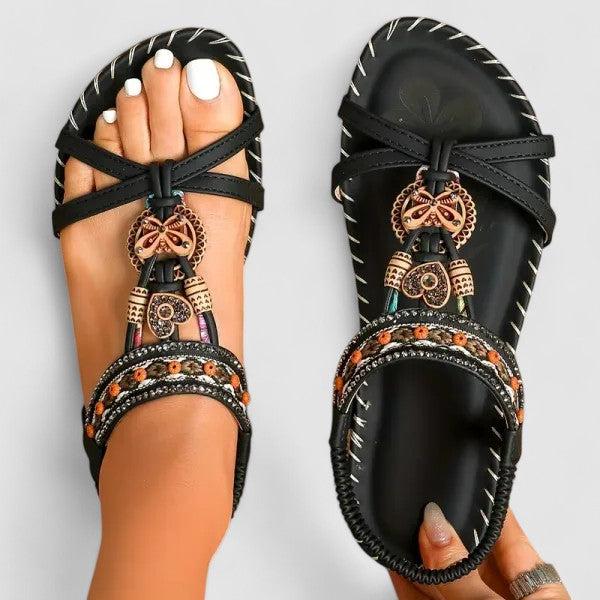 Women's Orthopedic Sandals | Boho Beaded Elastic Flat