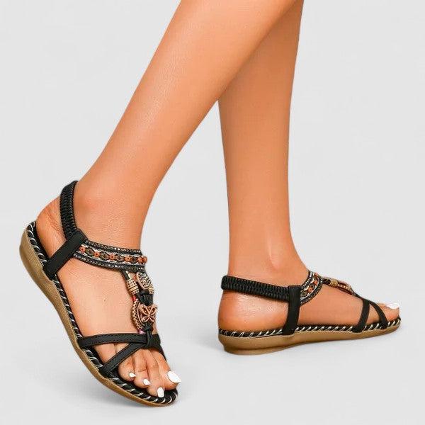 Women's Orthopedic Sandals | Boho Beaded Elastic Flat