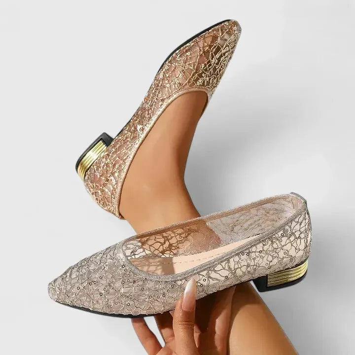Women's Orthopedic Shoes | Lace Mesh Pointed Toe Low Block Heel