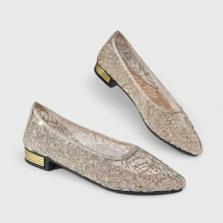 Women's Orthopedic Shoes | Lace Mesh Pointed Toe Low Block Heel