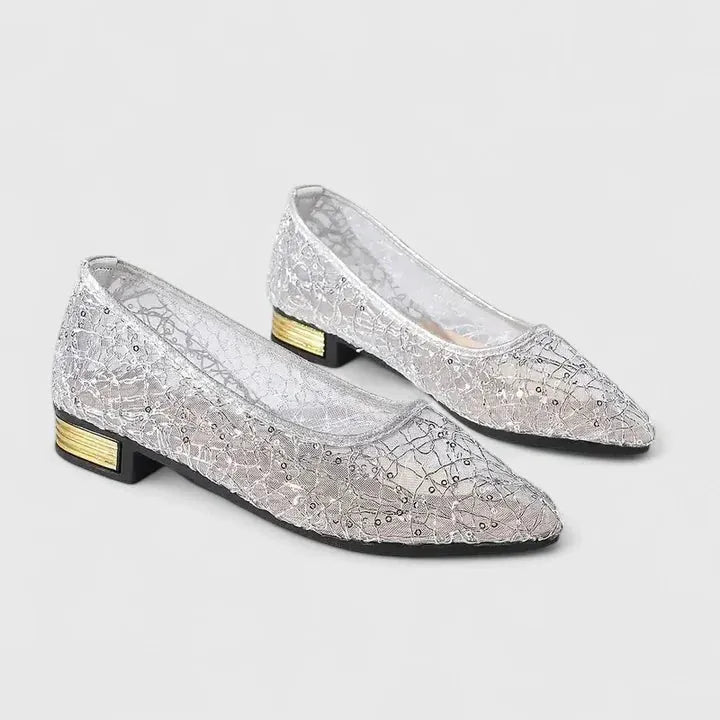 Women's Orthopedic Shoes | Lace Mesh Pointed Toe Low Block Heel