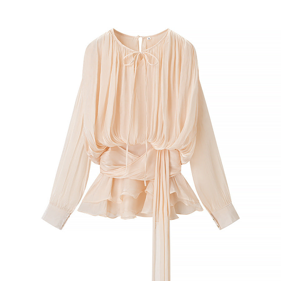 Women's Peplum Top | Tie Waist Blouson Sleeve