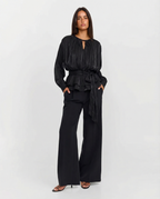 Women's Peplum Top | Tie Waist Blouson Sleeve
