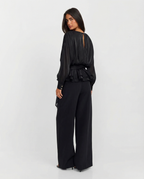 Women's Peplum Top | Tie Waist Blouson Sleeve