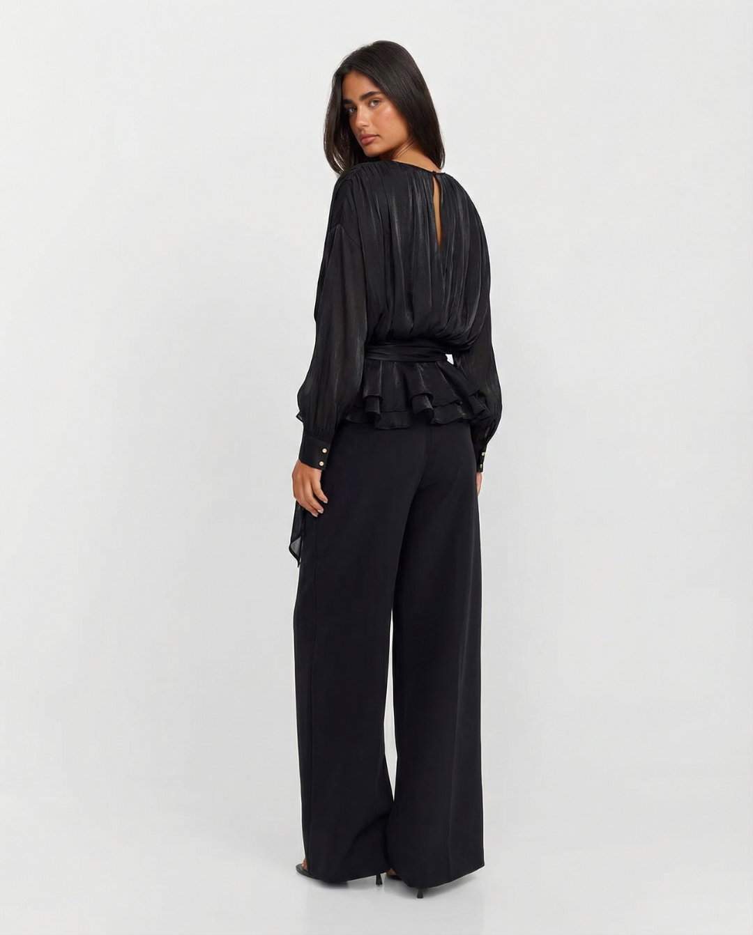 Women's Peplum Top | Tie Waist Blouson Sleeve