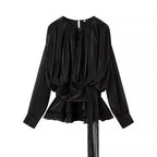Women's Peplum Top | Tie Waist Blouson Sleeve