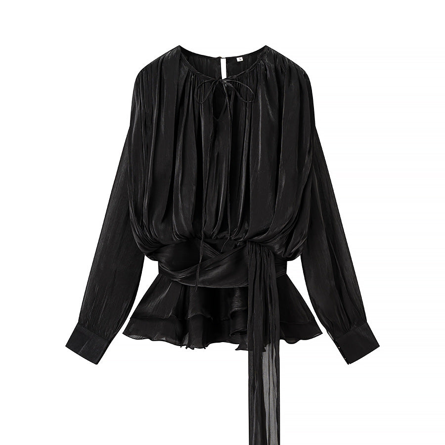 Women's Peplum Top | Tie Waist Blouson Sleeve