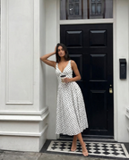 Women's Pleated Midi Dress | V-Neck Fit & Flare