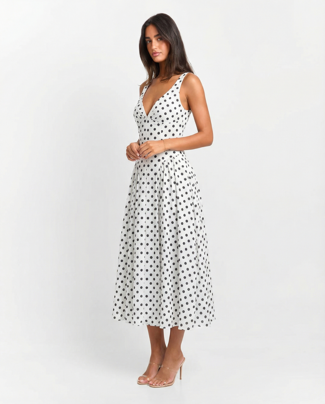Women's Pleated Midi Dress | V-Neck Fit & Flare