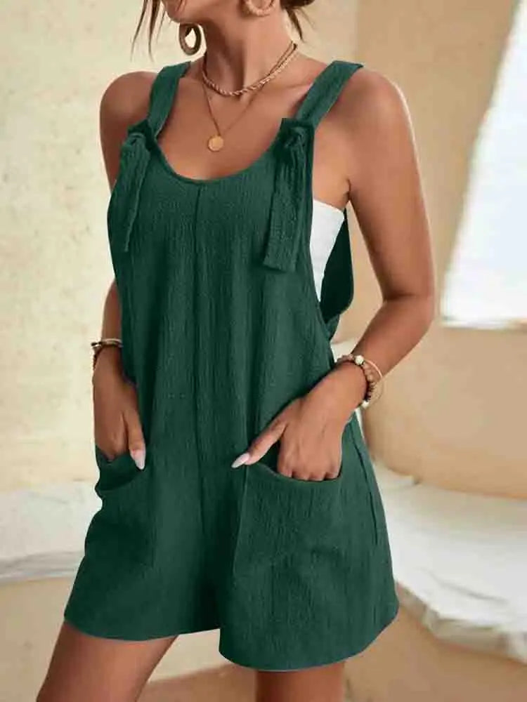 Women's Romper | Tie Strap Short Dungaree & Pocket Detail