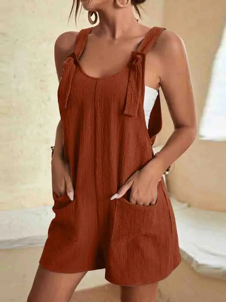 Women's Romper | Tie Strap Short Dungaree & Pocket Detail