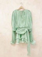 Women's Ruffle Mini Dress | Pleated Long Sleeve & Tie Neck