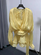 Women's Ruffle Mini Dress | Pleated Long Sleeve & Tie Neck