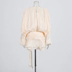 Women's Ruffle Mini Dress | Pleated Long Sleeve & Tie Neck