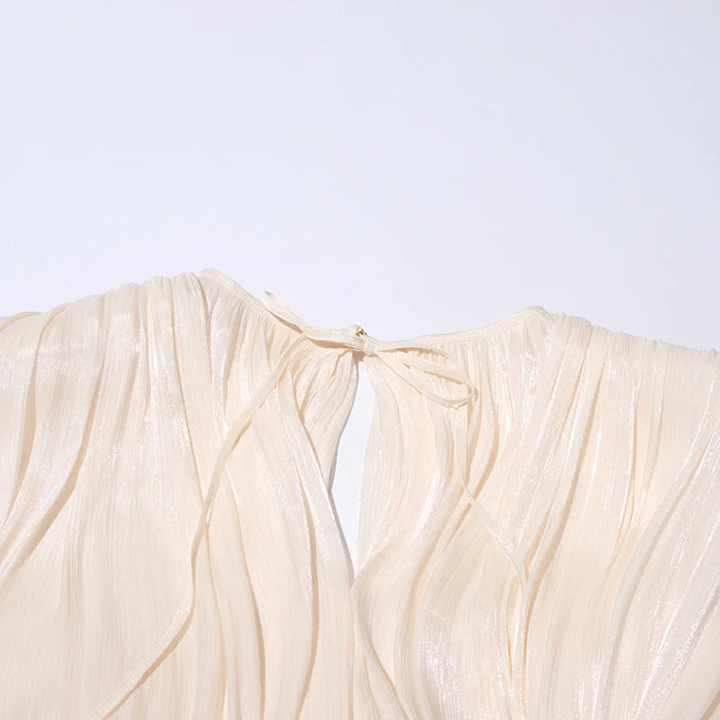Women's Ruffle Mini Dress | Pleated Long Sleeve & Tie Neck