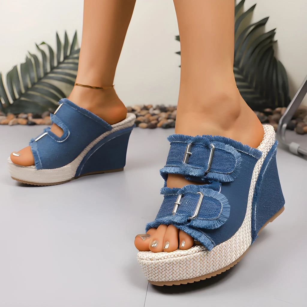 Women's Sandals | Platform Wedge, Double Buckle Straps & Open Toe