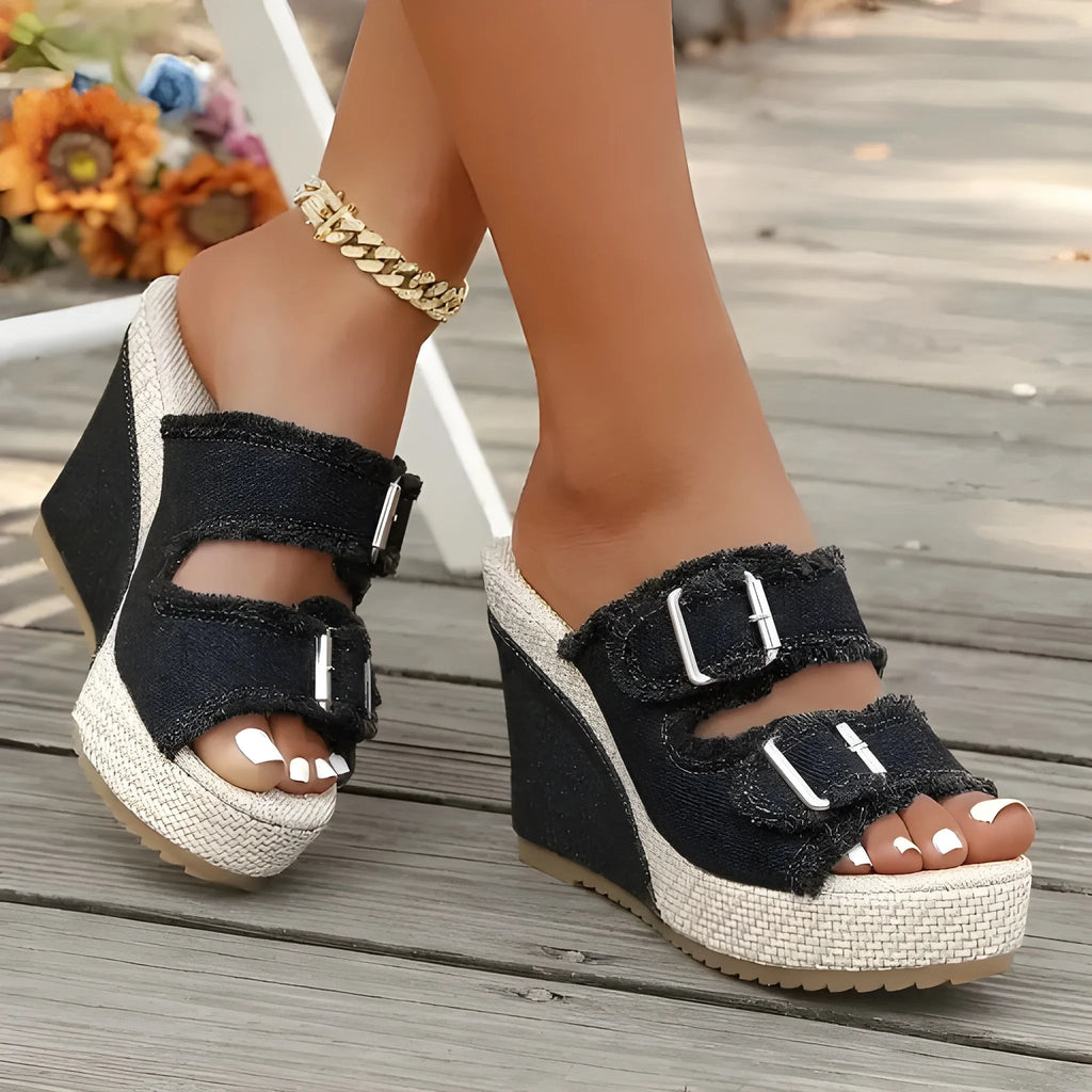 Women's Sandals | Platform Wedge, Double Buckle Straps & Open Toe
