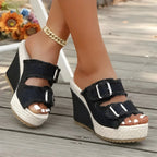 Women's Sandals | Platform Wedge, Double Buckle Straps & Open Toe