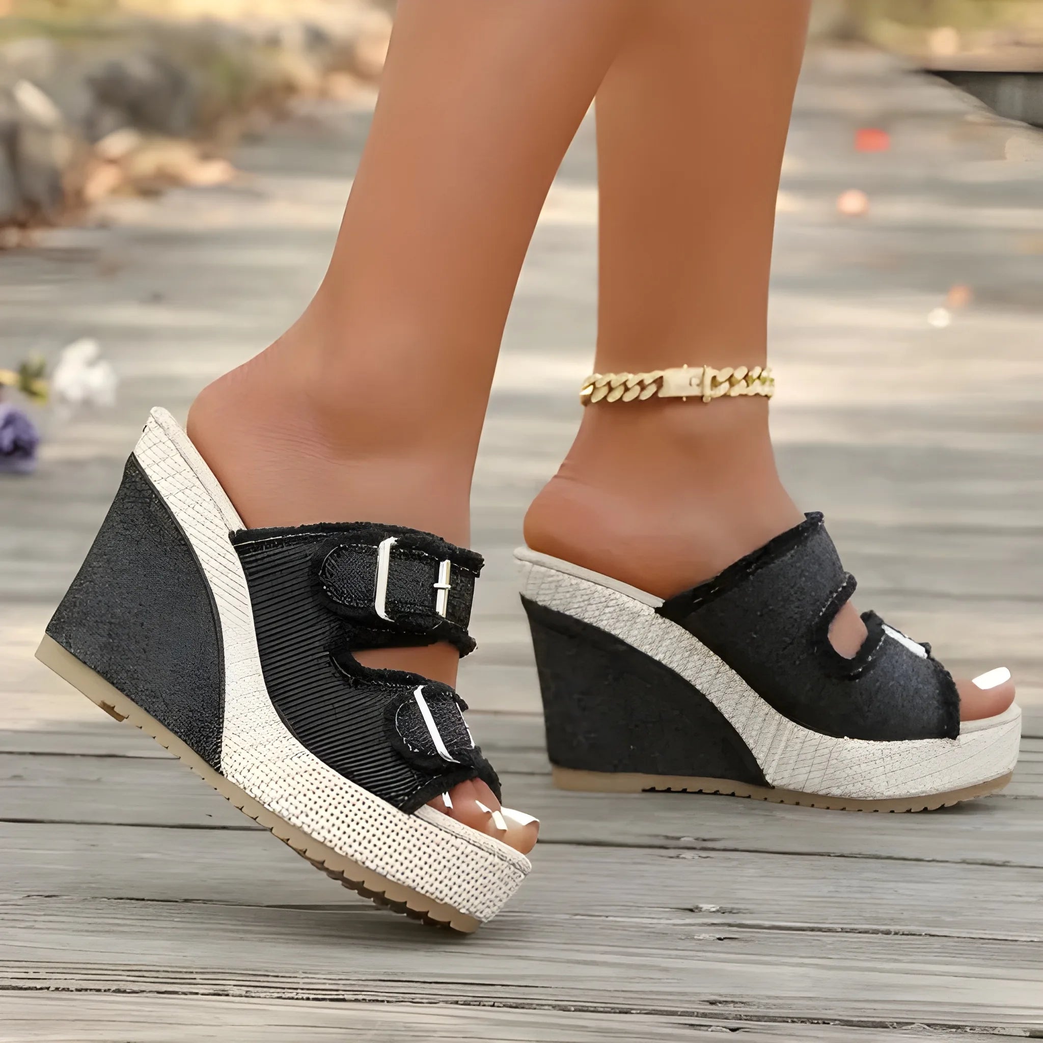 Women's Sandals | Platform Wedge, Double Buckle Straps & Open Toe