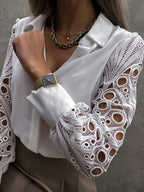 Women's Shirt Blouse | Lace Sleeve Hollow Out Button-Up Top