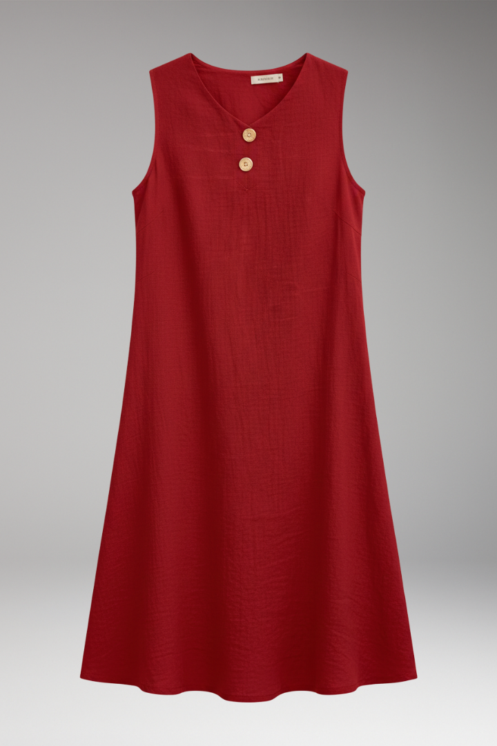 Women's Short Dress | V-Neckline & Button Detail