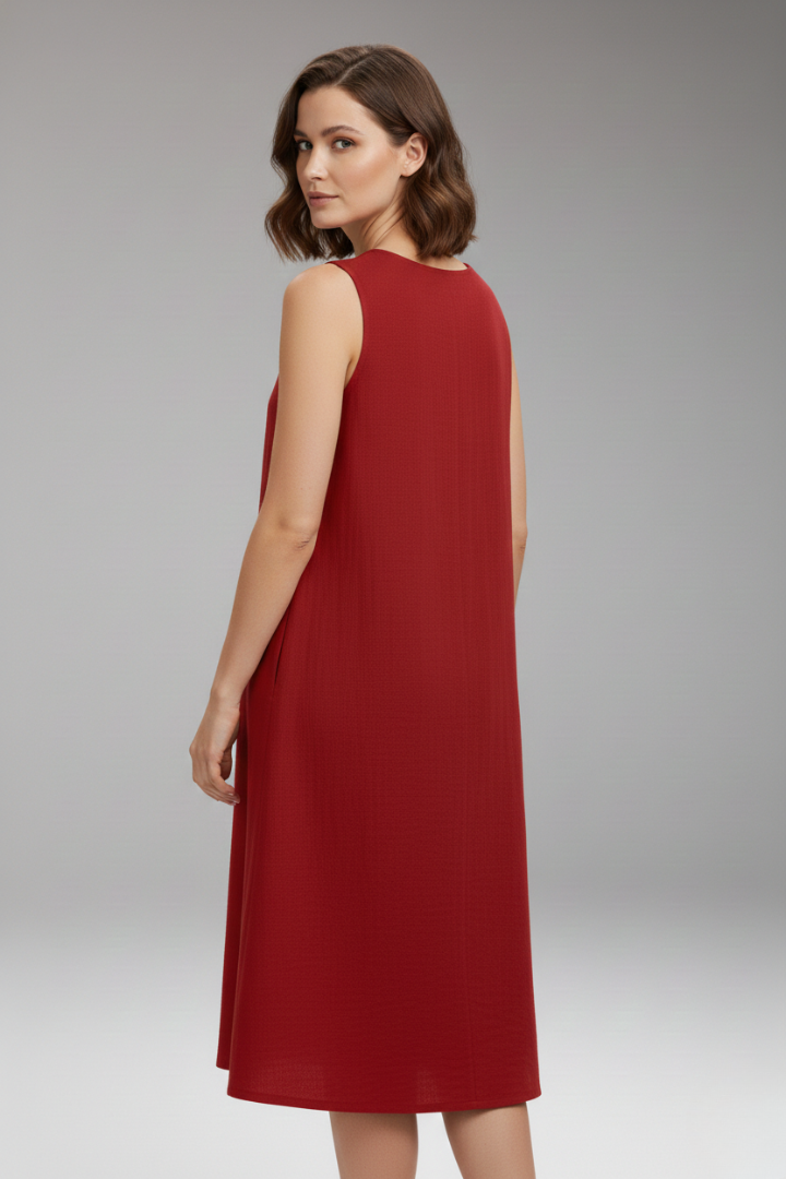 Women's Short Dress | V-Neckline & Button Detail