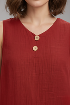 Women's Short Dress | V-Neckline & Button Detail