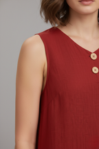 Women's Short Dress | V-Neckline & Button Detail