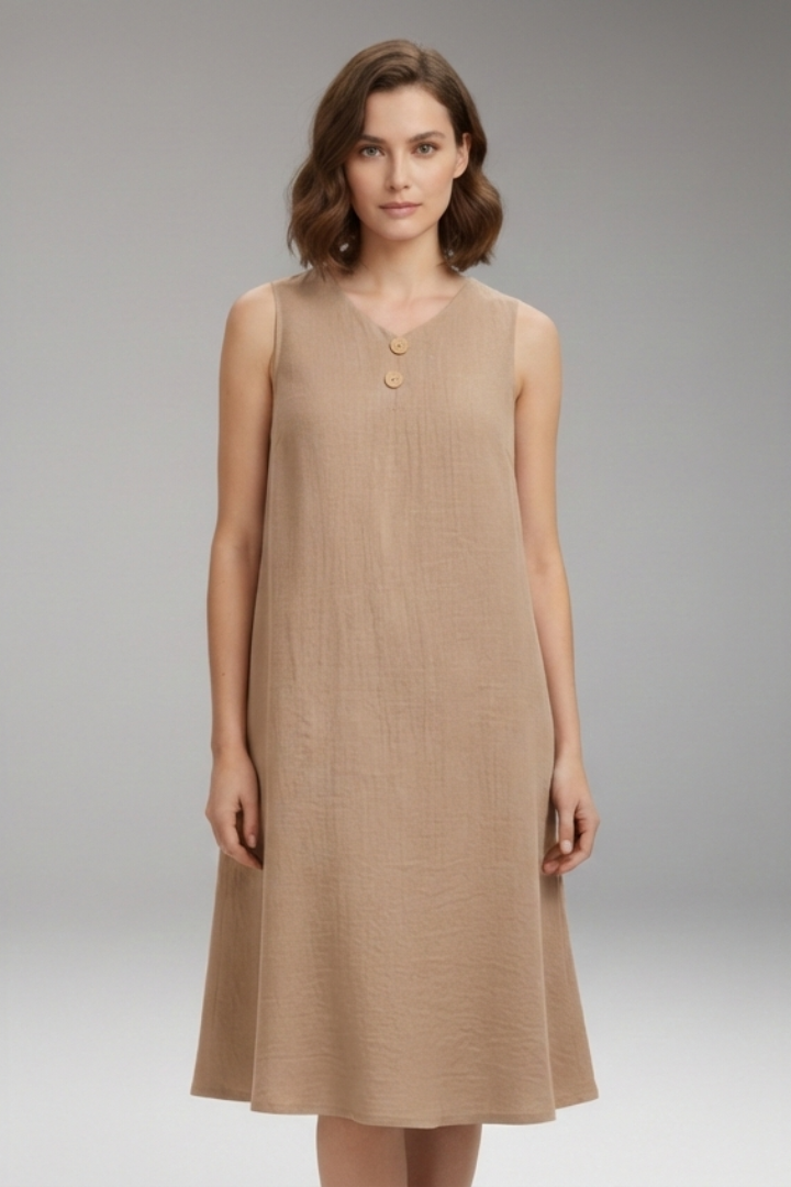 Women's Short Dress | V-Neckline & Button Detail
