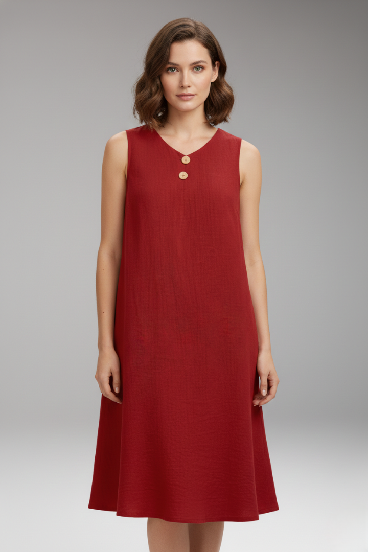 Women's Short Dress | V-Neckline & Button Detail