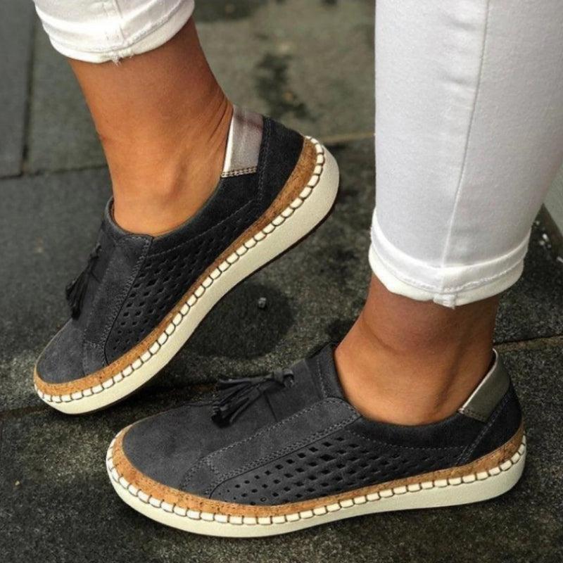 Women's Slip Ons | Perforated Detail Tassel & Flatform Sole