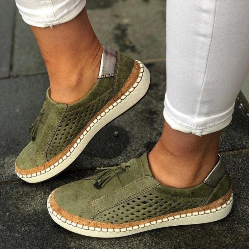 Women's Slip Ons | Perforated Detail Tassel & Flatform Sole