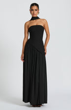 Women's Strapless Maxi Dress | Pleated Skirt & Thigh-High Slit