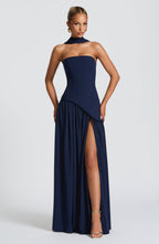 Women's Strapless Maxi Dress | Pleated Skirt & Thigh-High Slit