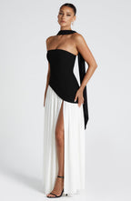 Women's Strapless Maxi Dress | Pleated Skirt & Thigh-High Slit