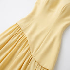 Women's Strapless Maxi Dress | Pleated Skirt & Thigh-High Slit