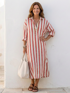Women's Striped Maxi Dress | Long Sleeve & Relaxed Fit